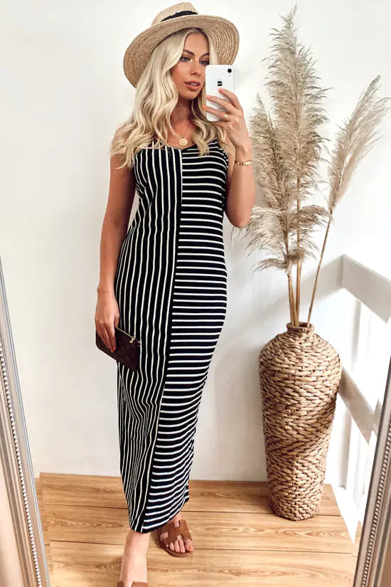 Strappy Maxi Dress in Black/White Stripe