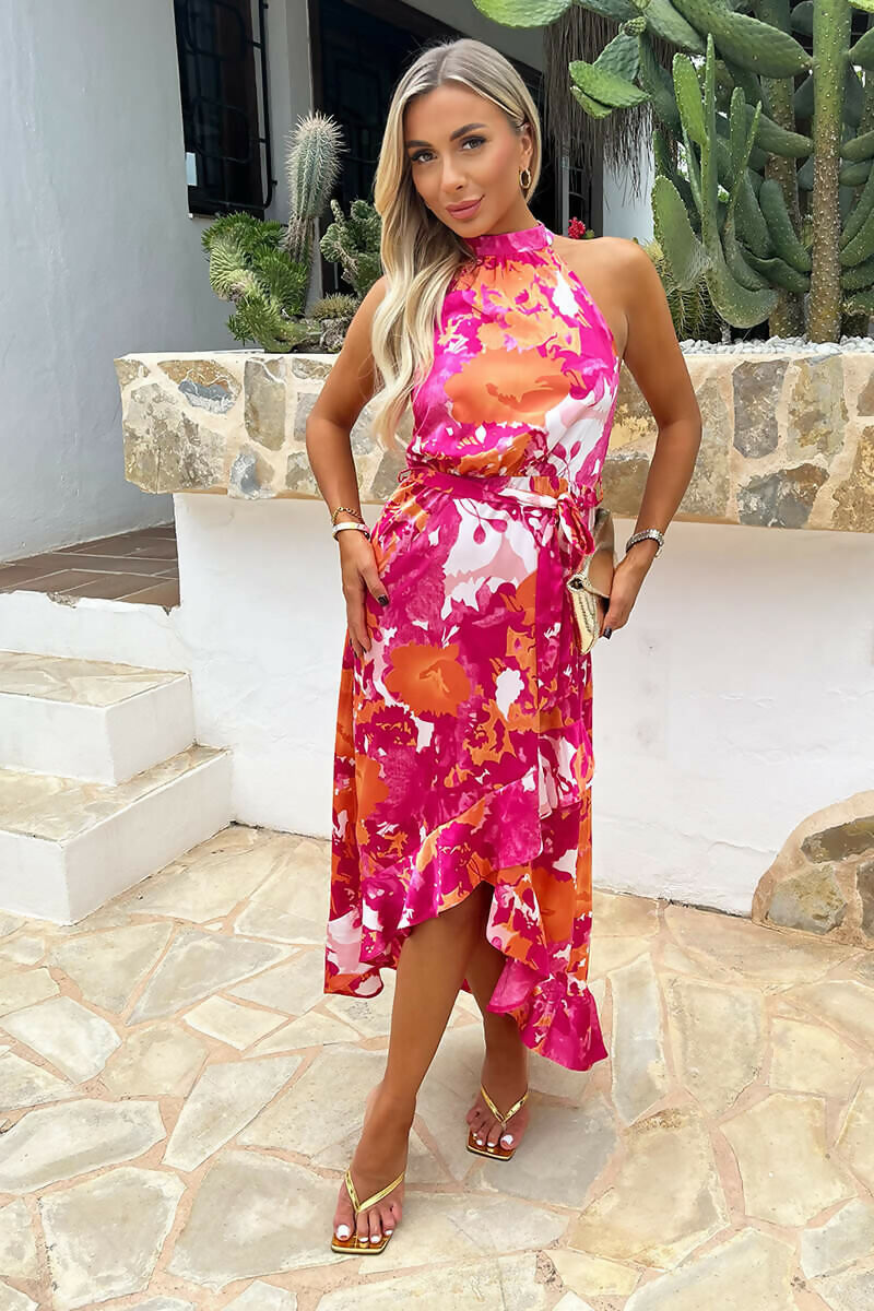 Pink Peach Halterneck Midi Dress