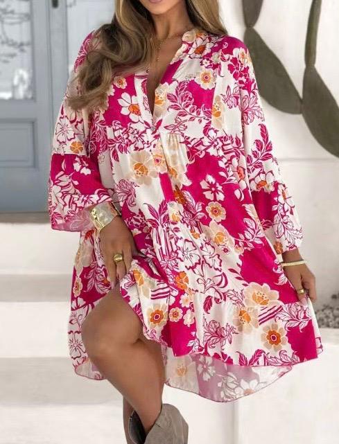 Pink Floral Smock Tunic Dress